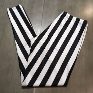 Black and White Striped Beetlejuice Leggings XL